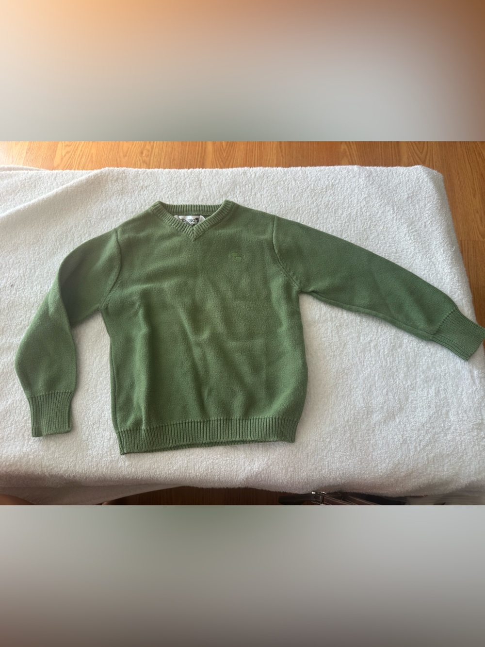 Kids Classic V-Neck Sweater in Olive Green